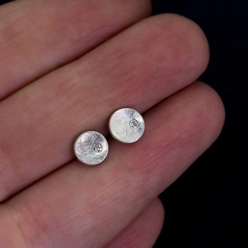 Small Concave Round Simple Moissanite Sterling Silver Studs Earrings Sterling Silver Earrings by Nodeform