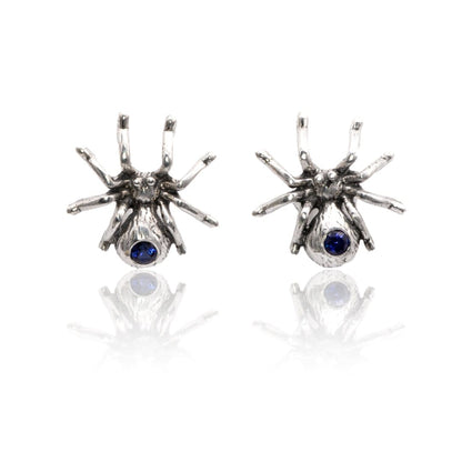 Blue Sapphire Spider Sterling Silver Stud Earrings, Ready to Ship Earrings by Nodeform