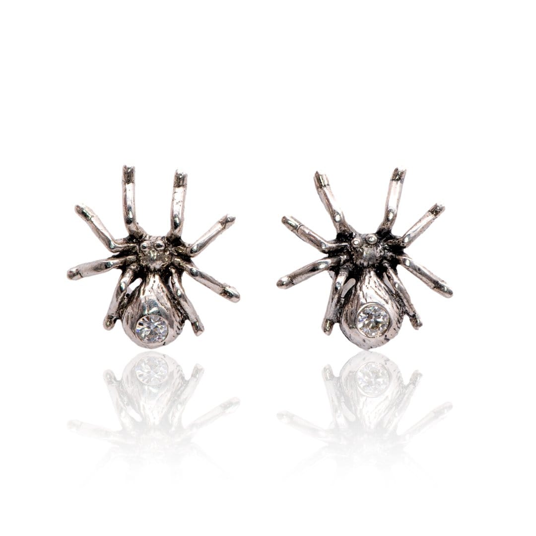 Moissanite Spider Sterling Silver Stud Earrings, Ready to Ship Earrings by Nodeform