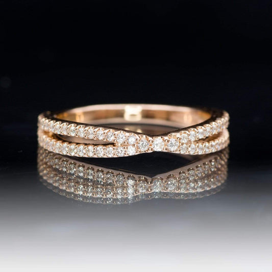 Chrissy Band - Contoured Split Shank Stacking Wedding Ring with Diamonds, Moissanites, Rubies or Sapphires All White Diamonds SI2-3, G-H / 14k Nickel White Gold (Rhodium Plated) Ring by Nodeform