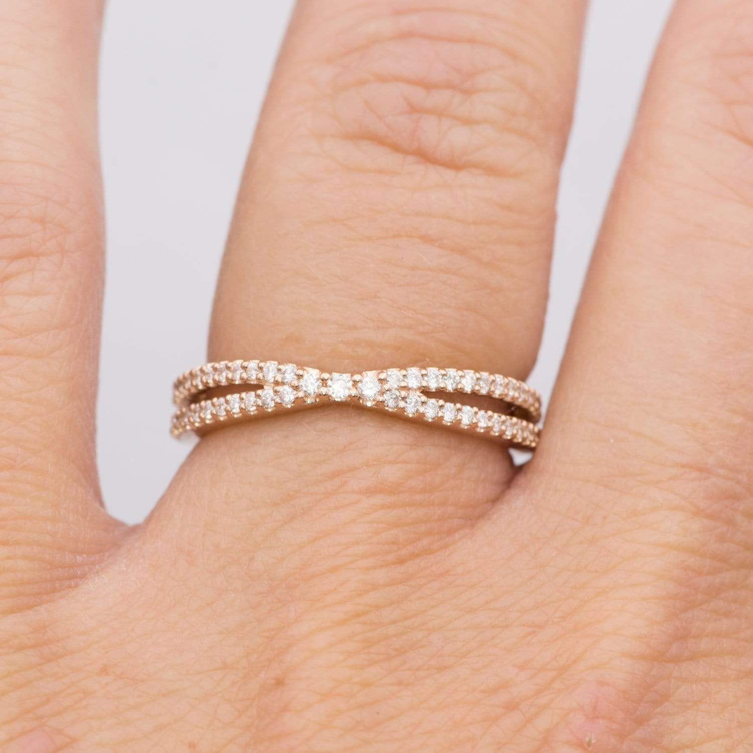 Chrissy Band - Contoured Split Shank Stacking Wedding Ring with Diamonds, Moissanites, Rubies or Sapphires Ring by Nodeform
