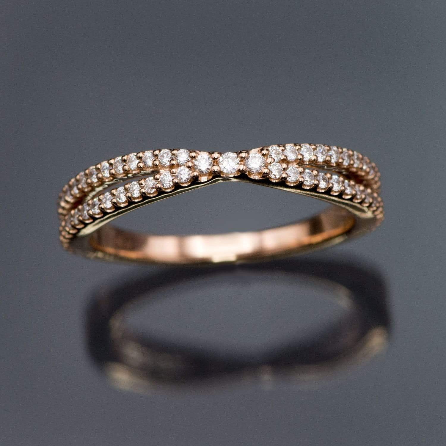 Chrissy Band - Contoured Split Shank Stacking Wedding Ring with Diamonds, Moissanites, Rubies or Sapphires Ring by Nodeform