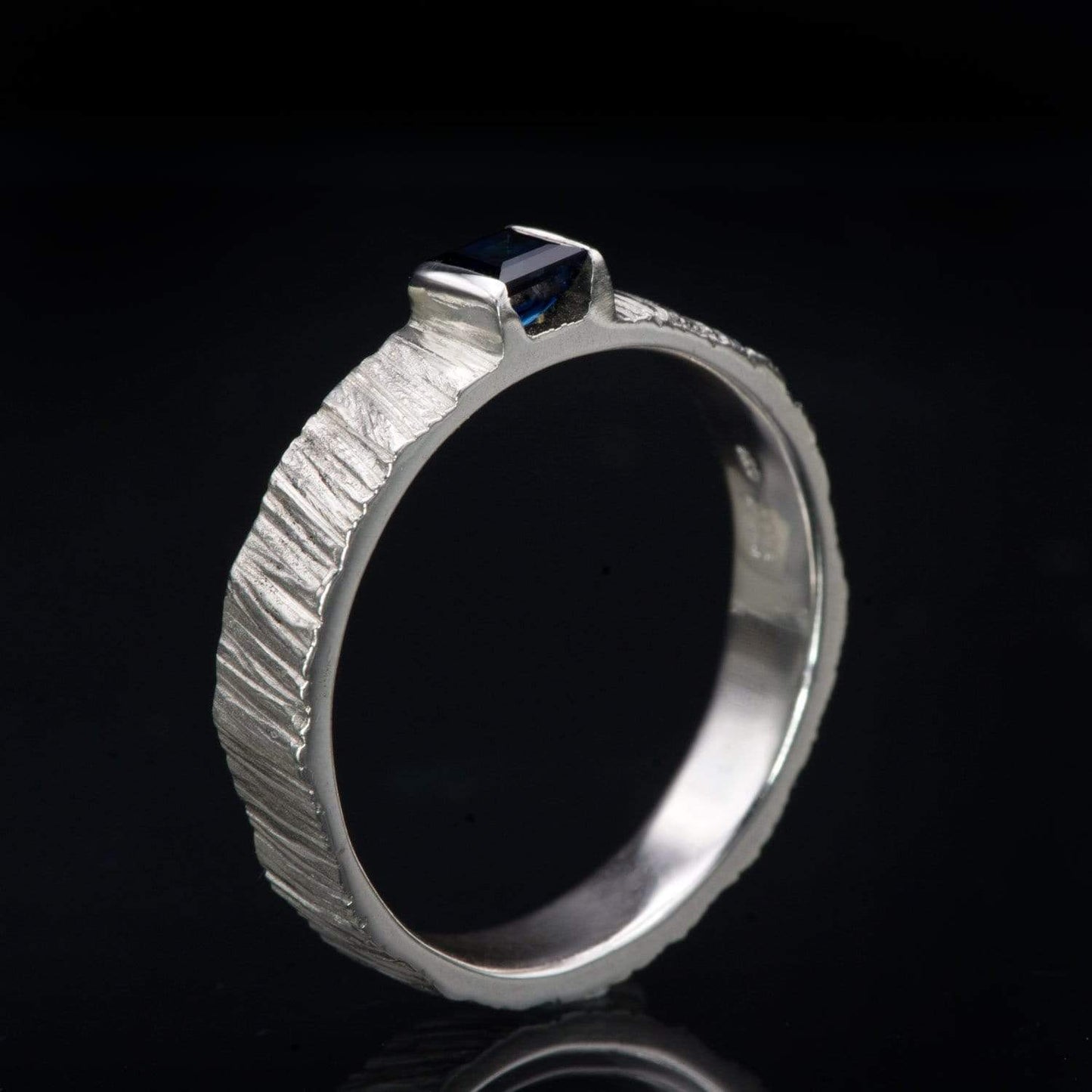 Princess Square Blue Sapphire Saw Cut Textured Modern Solitaire Wedding or Engagement Ring Ring by Nodeform