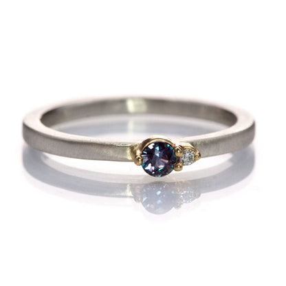 Diamond Accented Alexandrite 14k Gold $ Sterling Silver Stacking Ring, Ready to Ship Ring Ready To Ship by Nodeform