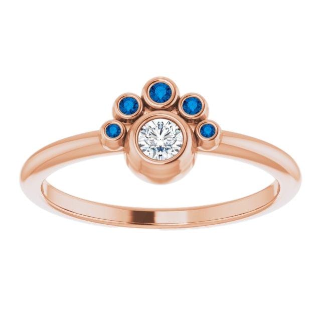 Half Halo Stacking Ring, Bezel Set Moissanite & Australian Blue Sapphire Accents 10k Rose gold Ring Ready To Ship by Nodeform