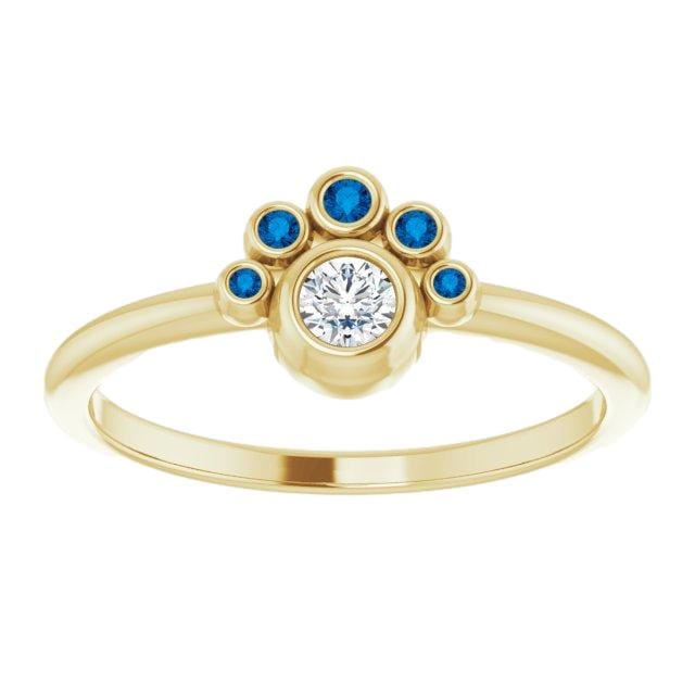 Half Halo Stacking Ring, Bezel Set Moissanite & Australian Blue Sapphire Accents 10k Yellow Gold Ring Ready To Ship by Nodeform