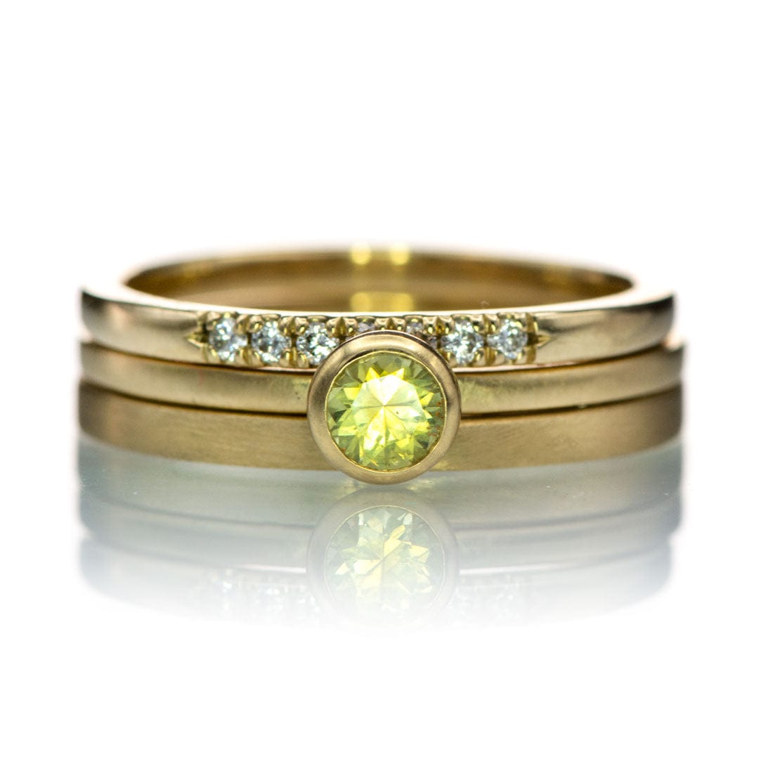 4mm Green Montana Sapphire Martini Bezel Skinny 14k yellow gold Stacking Solitaire Ring, Ready To Ship, size 4-9 Ring Ready To Ship by Nodeform
