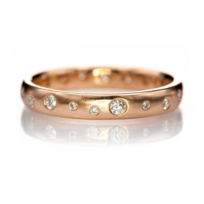 Stella Band - Random Scattered Diamond Narrow Domed Eternity Wedding Band Ring by Nodeform