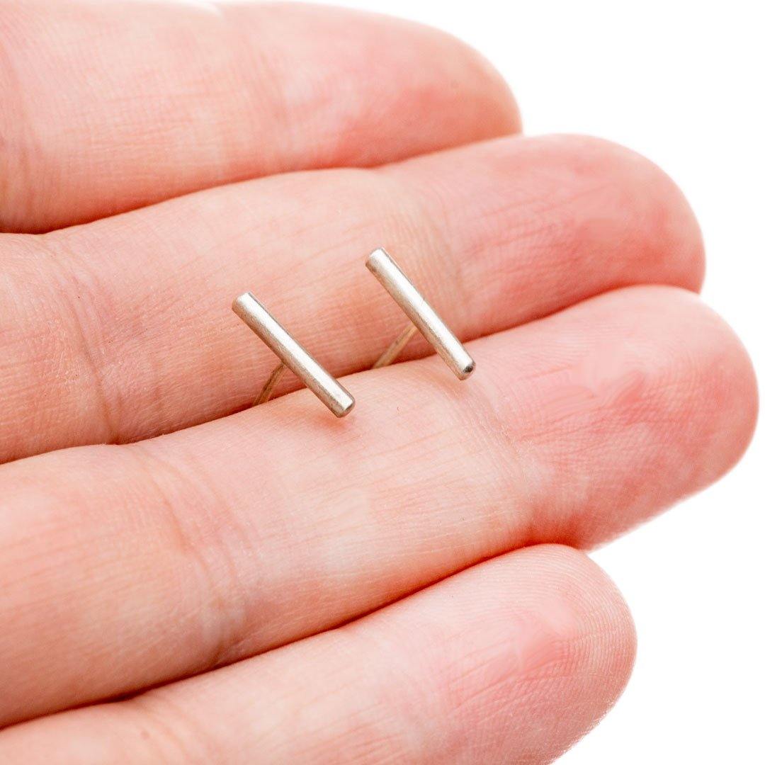 Simple Satin-brushed Sterling Silver Bar Studs Earrings, Ready to Ship Sterling Silver Earrings by Nodeform