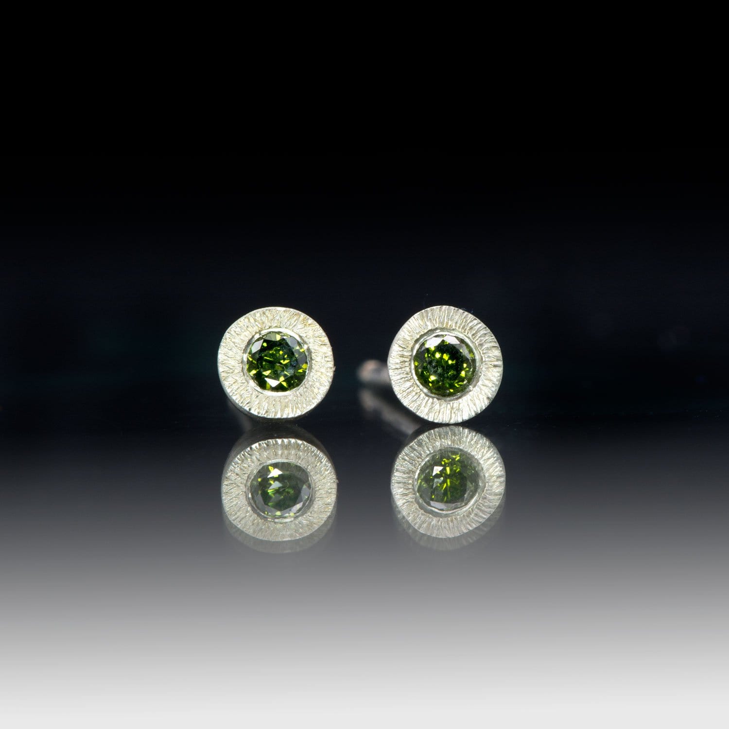 Green Diamond Tiny Textured Sterling Silver Stud Earrings Sterling Silver Earrings by Nodeform