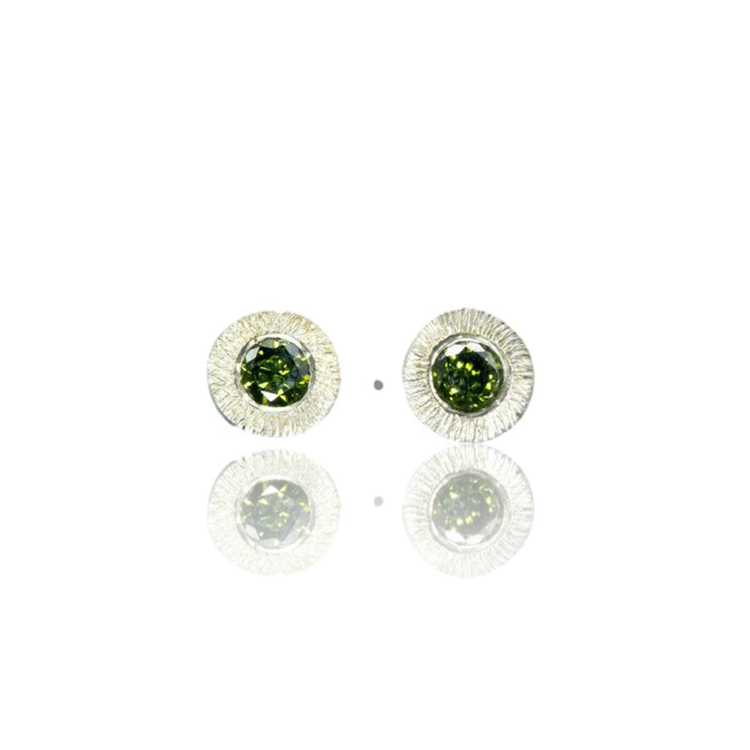 Green Diamond Tiny Textured Sterling Silver Stud Earrings Earrings by Nodeform