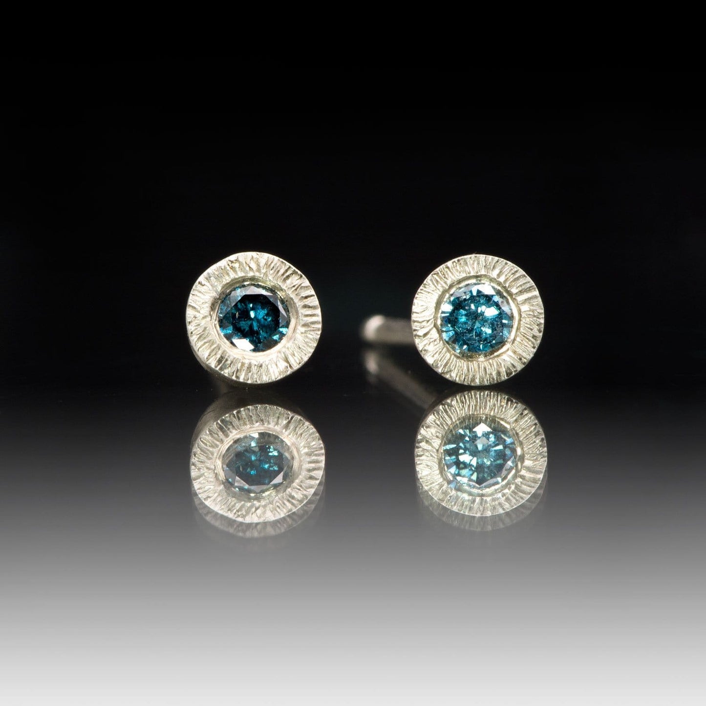 Teal Blue Diamond Tiny Textured Sterling Silver Stud Earrings Sterling Silver Earrings by Nodeform