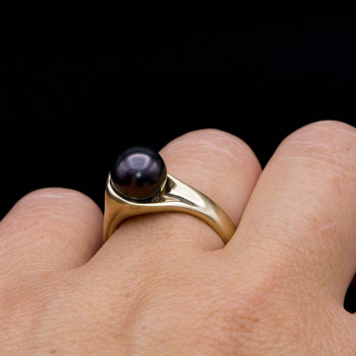 Modern Tahitian Black Pearl Gold Solitaire Ring Ring by Nodeform