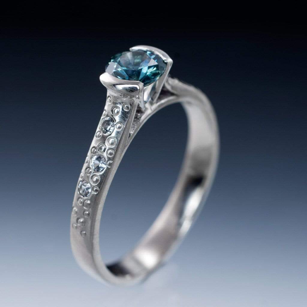 Fair Trade Blue / Teal Montana Sapphire Half Bezel Diamond Star Dust  Engagement Ring