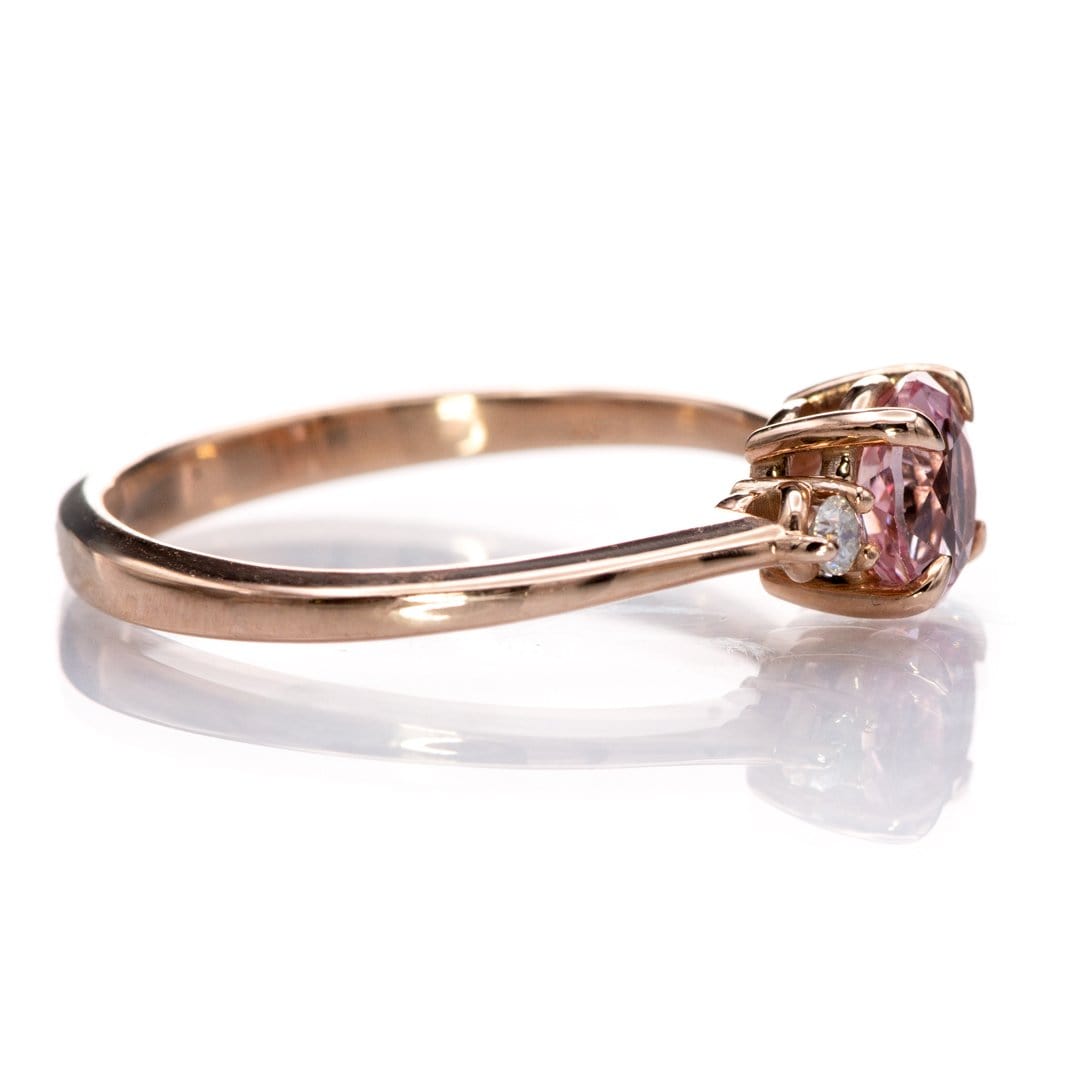 Tess - Three Stone Prong set Champagne Sapphire & Moissanite 10k Rose Gold Engagement Ring, Ready To Ship Ring Ready To Ship by Nodeform