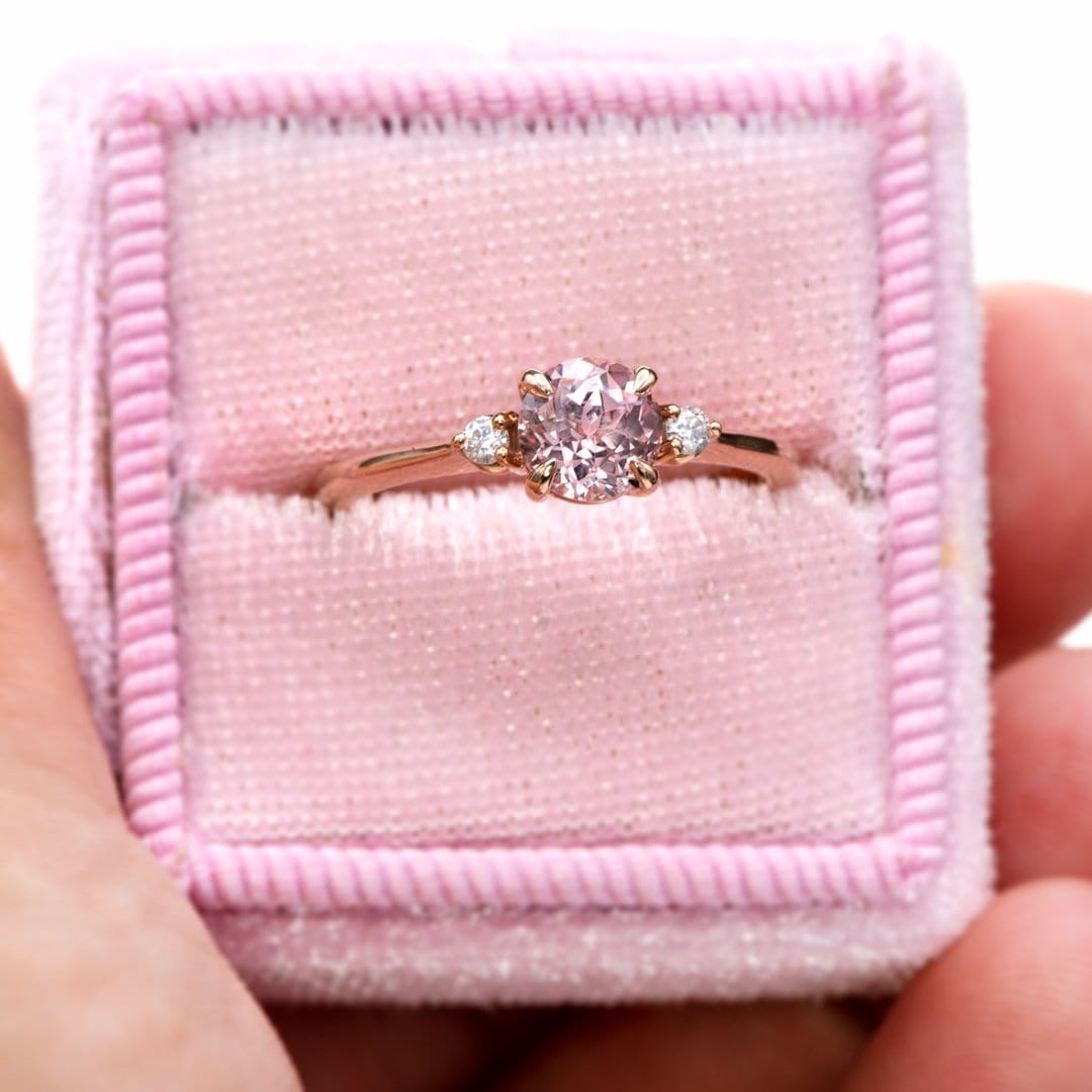 Tess - Three Stone Prong set Champagne Sapphire & Moissanite 10k Rose Gold Engagement Ring, Ready To Ship Ring Ready To Ship by Nodeform