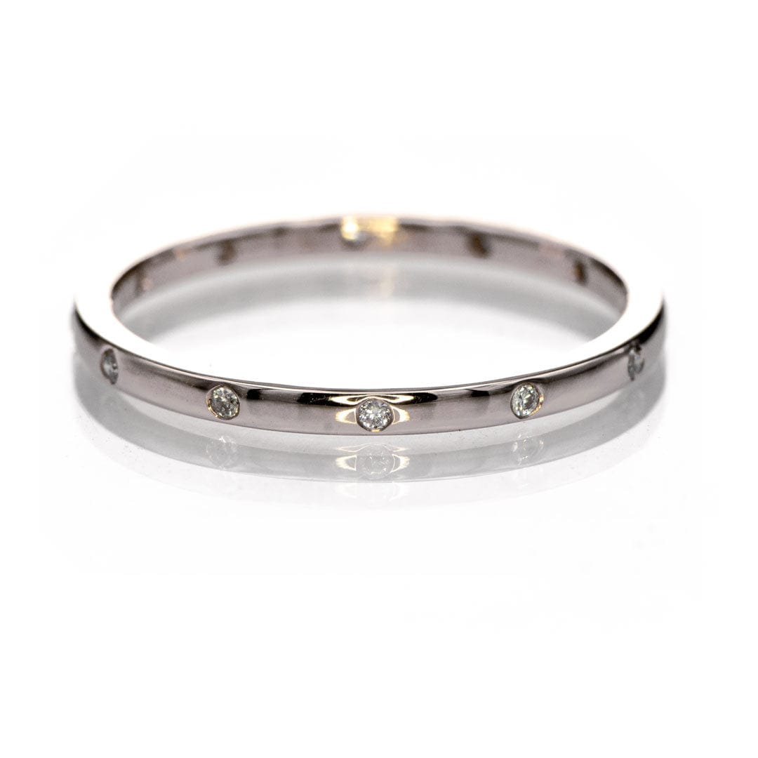 Skinny Thin Eternity Wedding Band With Flush Set Diamonds 14kPD White Gold / 1.5mm wide Ring by Nodeform