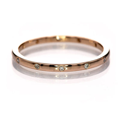 Skinny Thin Eternity Wedding Band With Flush Set Diamonds 14k Rose Gold / 1.5mm wide Ring by Nodeform
