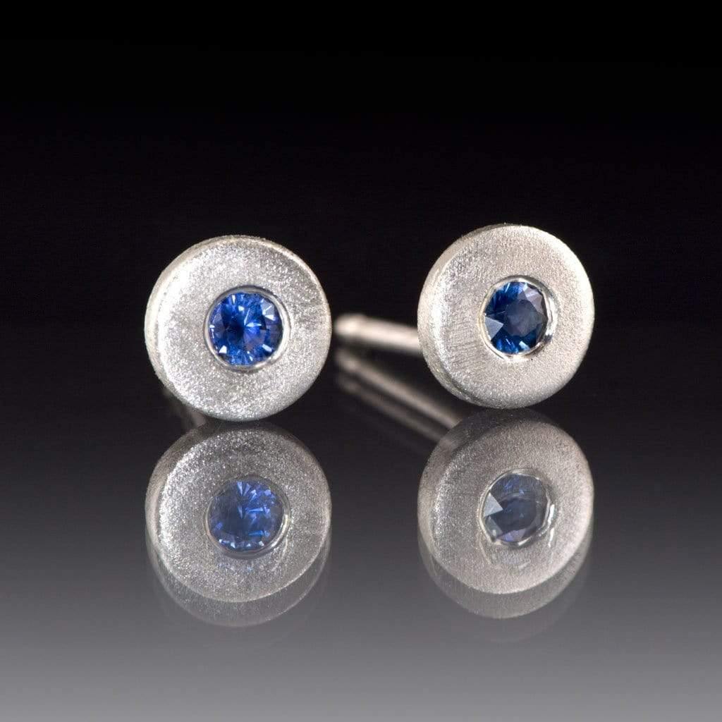 AUSTRALIAN KINGS PLAIN BLUE SAPPHIRE Tiny Sterling Silver Disk Stud Earrings Sterling Silver Earrings by Nodeform
