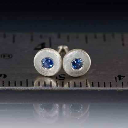 AUSTRALIAN KINGS PLAIN BLUE SAPPHIRE Tiny Sterling Silver Disk Stud Earrings Sterling Silver Earrings by Nodeform