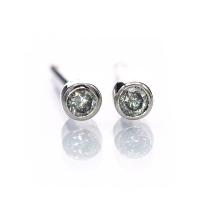 Tiny Gray Salt & Pepper Diamond Bezel Set Stud Earrings Platinum Earrings by Nodeform
