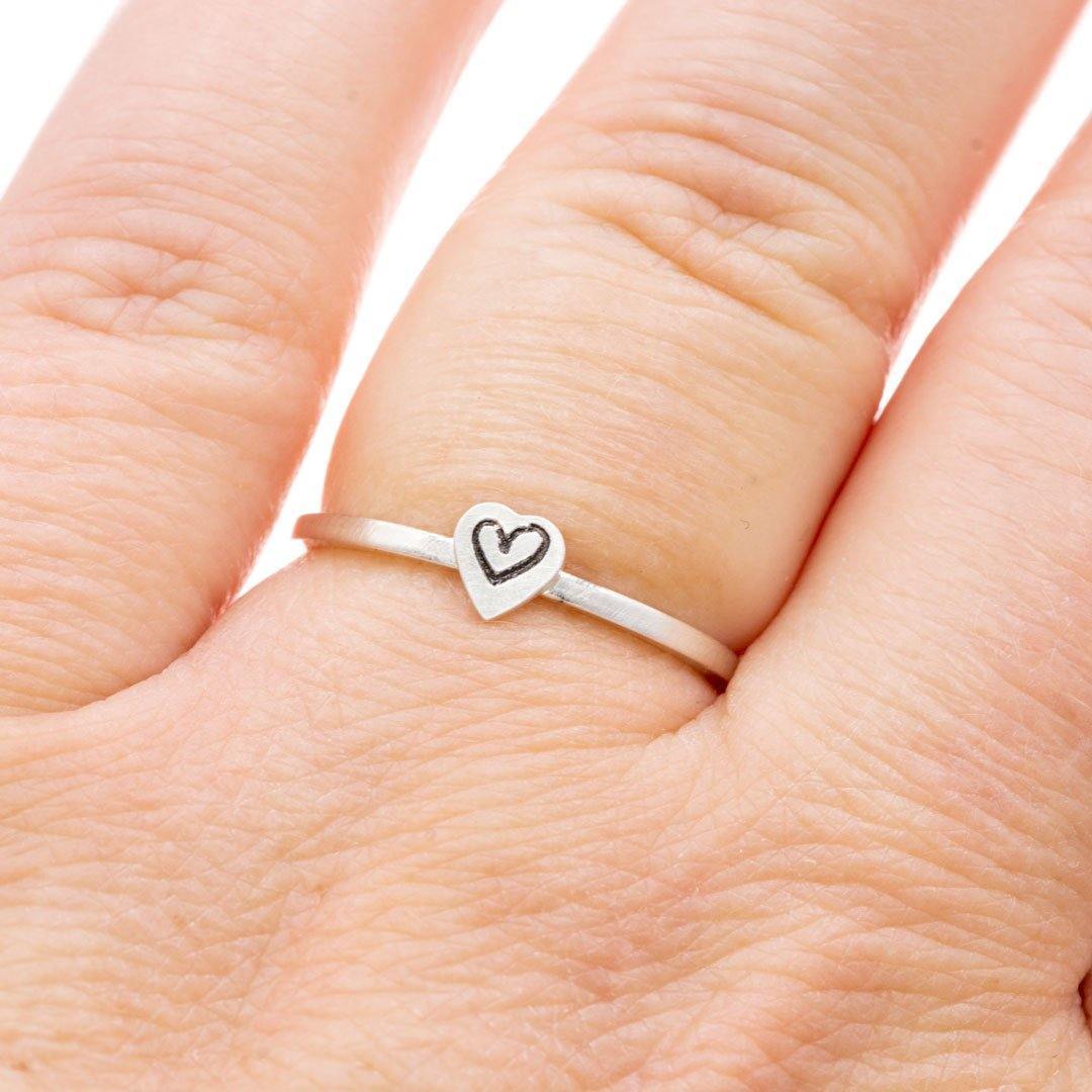 Tiny Stamped Heart Stacking Ring in Sterling Silver {Ready to Ship} Sterling Silver Ring Ready To Ship by Nodeform