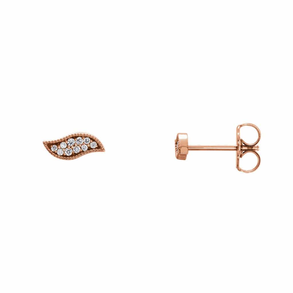 Tiny Leaf Diamond Stud Earrings 14k Rose Gold Earrings by Nodeform