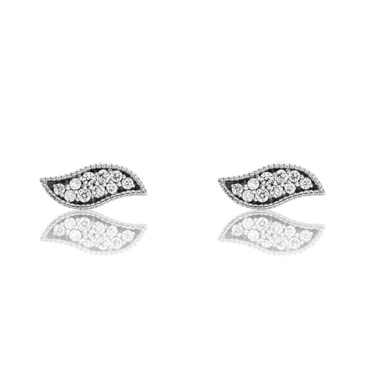 Tiny Leaf Diamond Stud Earrings 14k White Gold Earrings by Nodeform