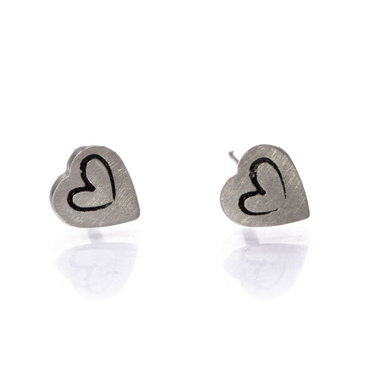 Tiny Stamped 14k White Gold Heart Stud Earrings, Ready to Ship 14k White Gold Earrings by Nodeform