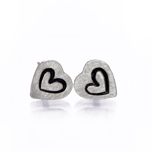 Tiny Stamped Sterling Silver Heart Stud Earrings, Ready to Ship Earrings by Nodeform