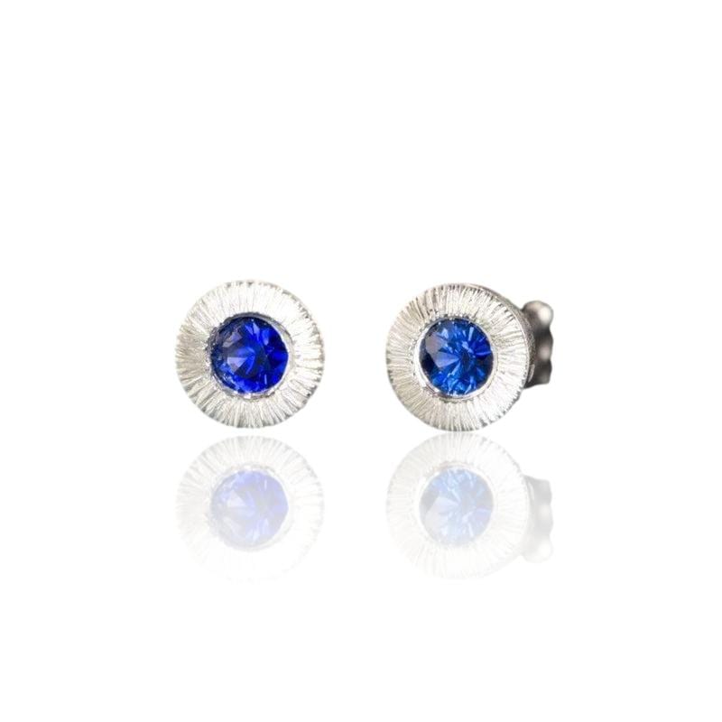 Australian Kings Plain Blue Sapphire Tiny Textured Sterling Silver Stud Earrings Earrings by Nodeform