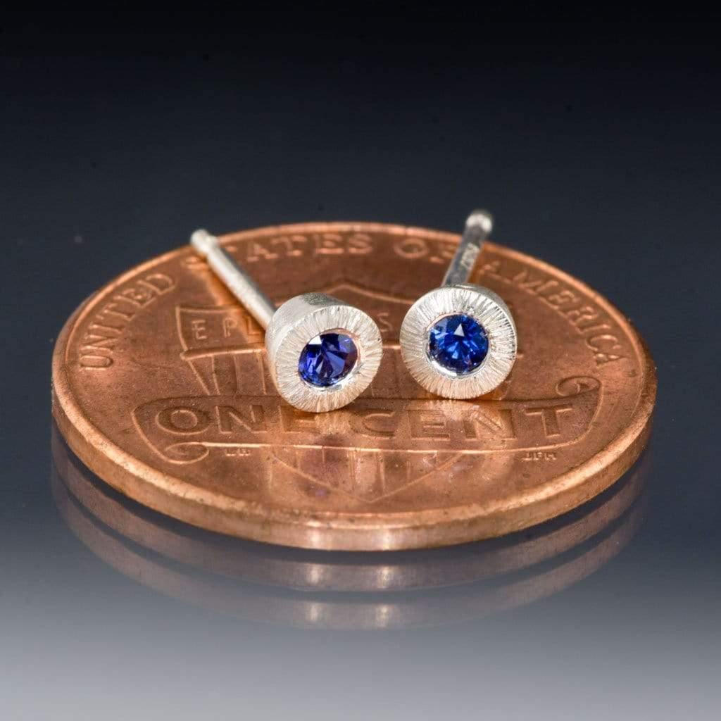 Australian Kings Plain Blue Sapphire Tiny Textured Sterling Silver Stud Earrings Sterling Silver Earrings by Nodeform