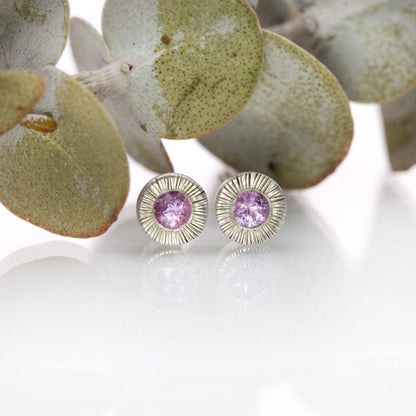 Pink Sapphire Tiny Textured Sterling Silver Stud Earrings, Ready to Ship Earrings by Nodeform