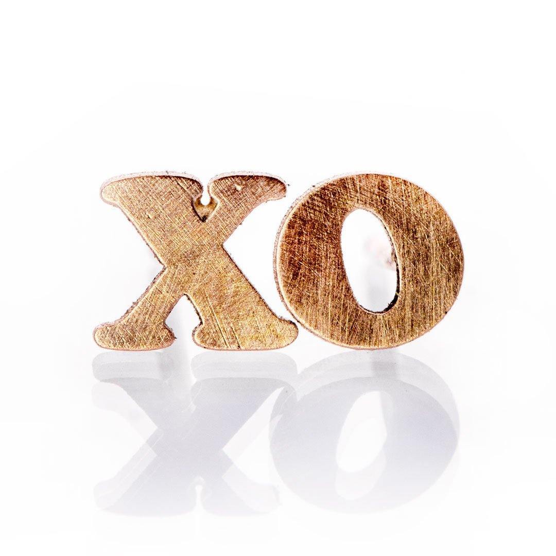 Tiny XO Hugs & Kisses 14k Rose Gold Stud Earrings, Ready to Ship Earrings by Nodeform