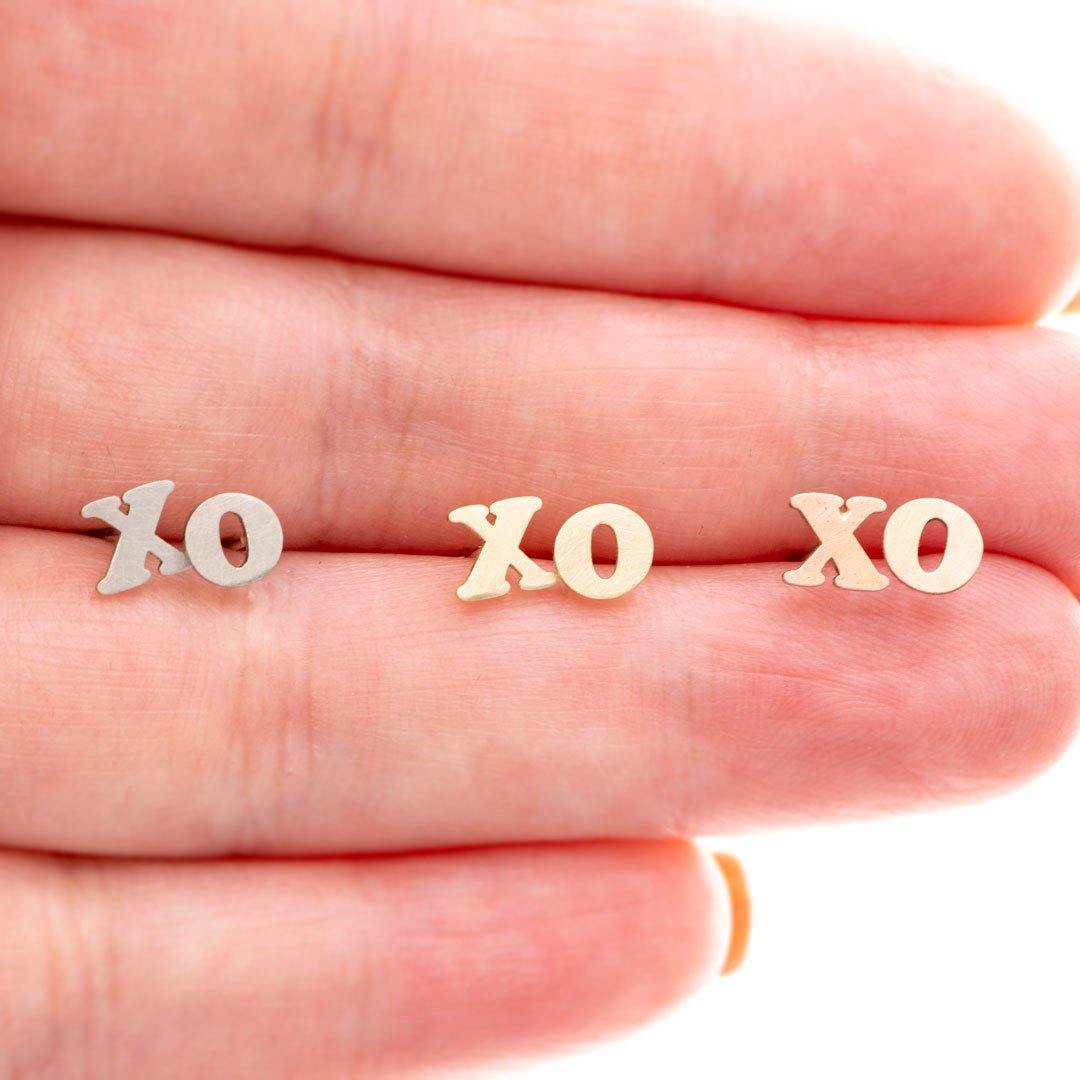 Tiny XO Hugs & Kisses 14k White Gold Stud Earrings, Ready to Ship Earrings by Nodeform