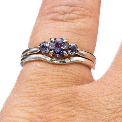 Tracy- Three Stone Accented Engagement Ring, Prong set Round Alexandrites Ring by Nodeform