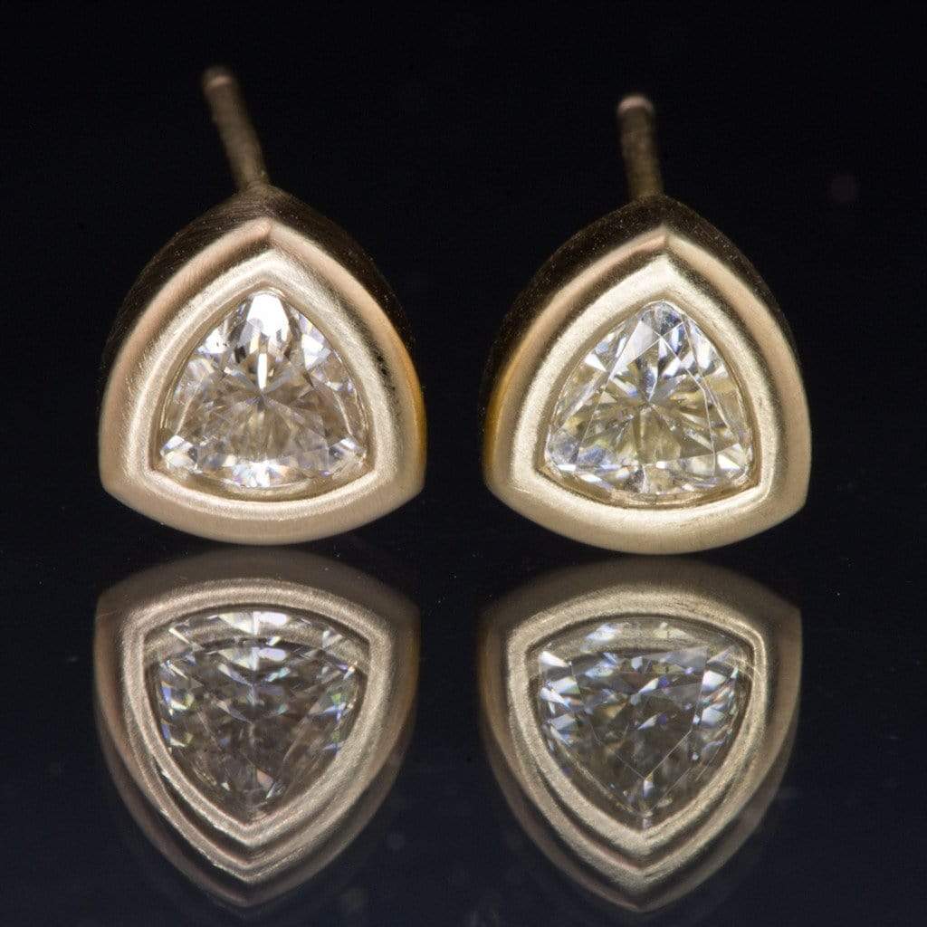 Trillion Moissanite Bezel Set Stud Earrings 14k Yellow Gold / 5mm Near-Colorless F1 Moissanite (GHI Color) Earrings by Nodeform