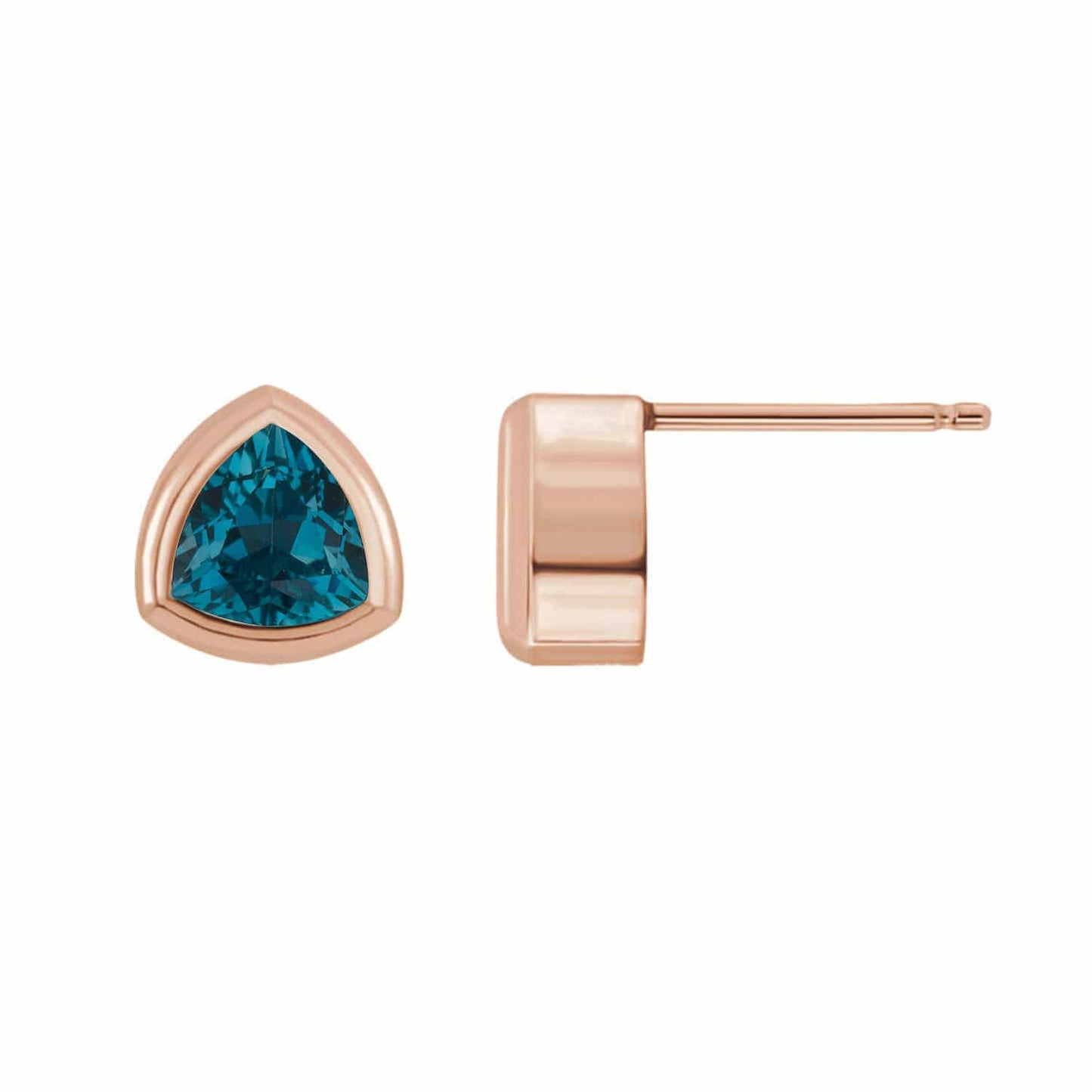 Trillion London Blue Topaz Bezel Set Stud Earrings 14k Rose Gold / 6mm Trillion Topaz Earrings by Nodeform