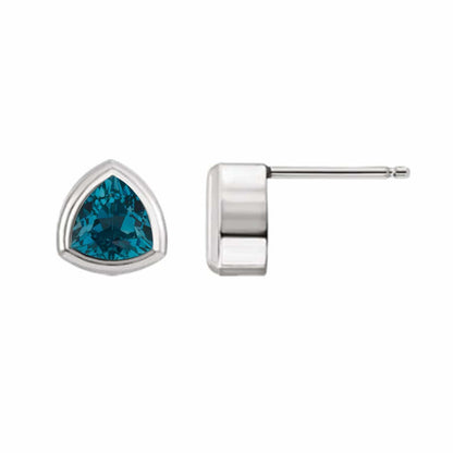 Trillion London Blue Topaz Bezel Set Stud Earrings Sterling Silver / 6mm Trillion Topaz Earrings by Nodeform
