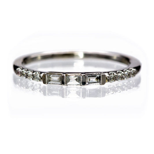 Triple Baguette Diamond Accented Stacking Promise Ring 14k Nickel White Gold (Rhodium Plated) Ring by Nodeform