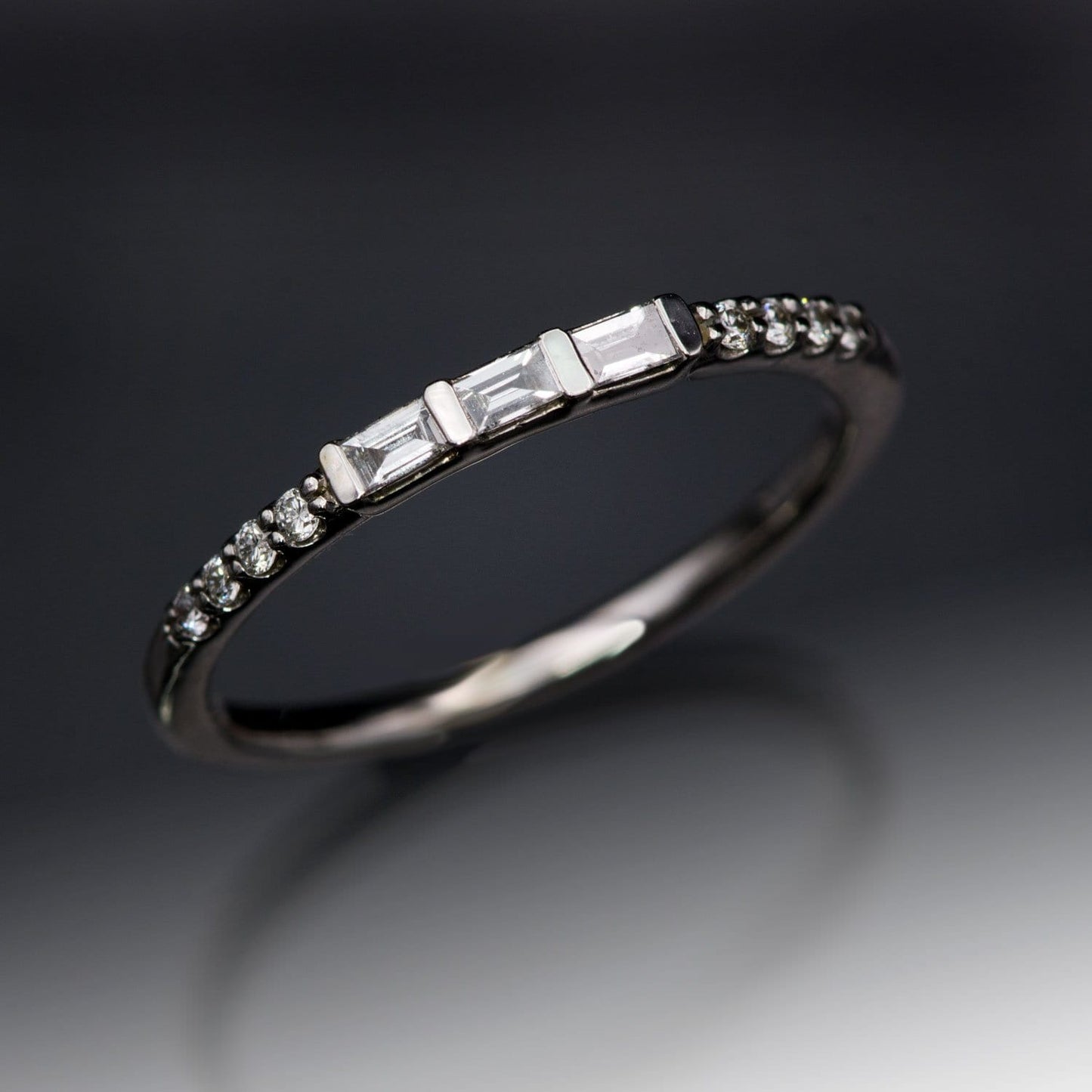 Triple Baguette Diamond Accented Stacking Promise Ring Platinum Ring by Nodeform