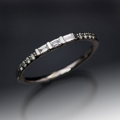 Triple Baguette Diamond Accented Stacking Promise Ring Platinum Ring by Nodeform