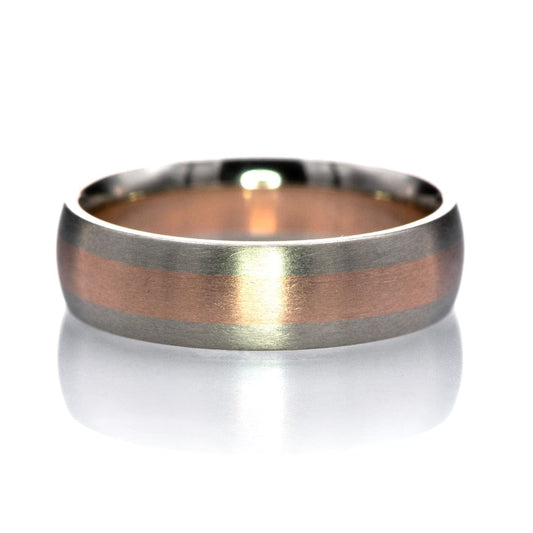Two-tone 14k White and Rose Gold 6mm Wide Comfort-fit Men's Wedding Band 14k White/Rose/White Gold Mens Ring by Nodeform