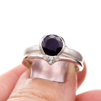 Vania Band -Graduated Diamond, Moissanite or Sapphire V-Shape Contoured Stacking Wedding Ring Ring by Nodeform