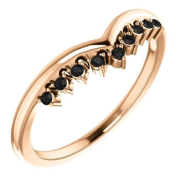 Valerie Band - V-Shape Contoured Accented Diamond, Moissanite, Ruby or Sapphire Wedding Ring All Black Diamonds / 14k Rose Gold Ring by Nodeform