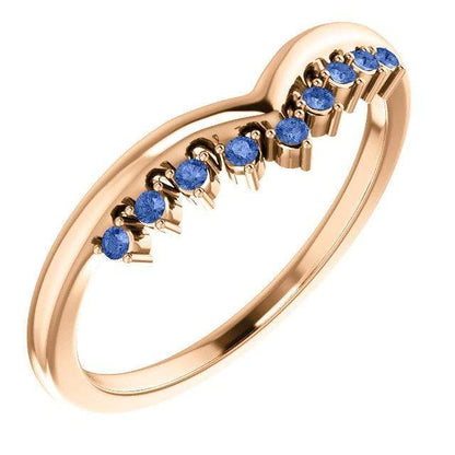 Valerie Band - V-Shape Contoured Accented Diamond, Moissanite, Ruby or Sapphire Wedding Ring All Ceylon Blue A Grade Sapphires / 14k Rose Gold Ring by Nodeform