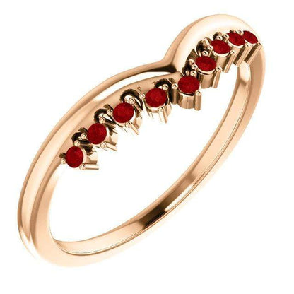 Valerie Band - V-Shape Contoured Accented Diamond, Moissanite, Ruby or Sapphire Wedding Ring All Genuine A grade Rubies / 14k Rose Gold Ring by Nodeform