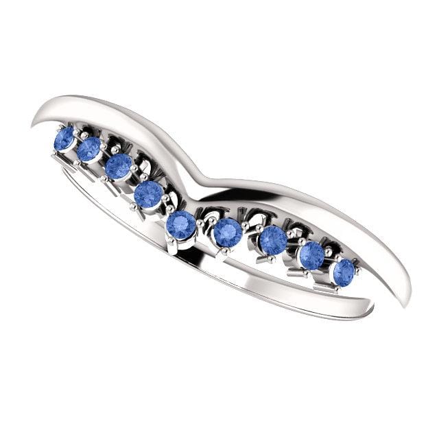 Valerie Band - V-Shape Contoured Accented Diamond, Moissanite, Ruby or Sapphire Wedding Ring All Ceylon Blue A Grade Sapphires / 14k Nickel White Gold (Rhodium Plated) Ring by Nodeform