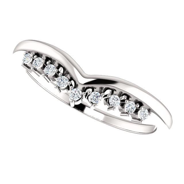 Valerie Band - V-Shape Contoured Accented Diamond, Moissanite, Ruby or Sapphire Wedding Ring All Mined White Diamonds SI2-3, G-H / 14k Nickel White Gold (Rhodium Plated) Ring by Nodeform