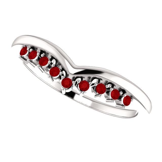 Valerie Band - V-Shape Contoured Accented Diamond, Moissanite, Ruby or Sapphire Wedding Ring All Genuine A grade Rubies / 14k Nickel White Gold (Rhodium Plated) Ring by Nodeform